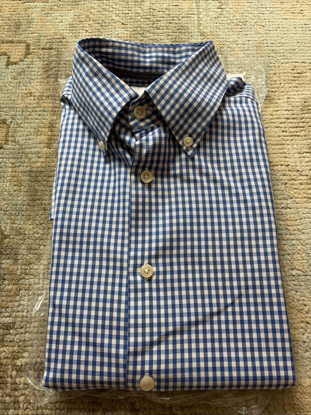 Charles Tyrwhitt Non-Iron Slim Fit Blue/White Check Dress Shirt 15.5 / 35 LS